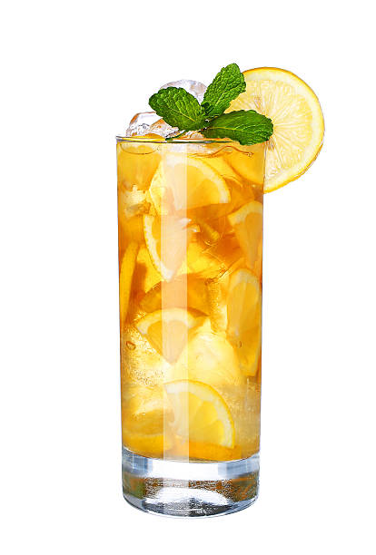 istock Glass Of Cold ice lemon tea Drink with mint isolated 484029078