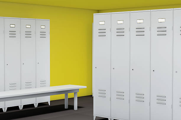 istock Row of Steel Lockers with bench 484029296