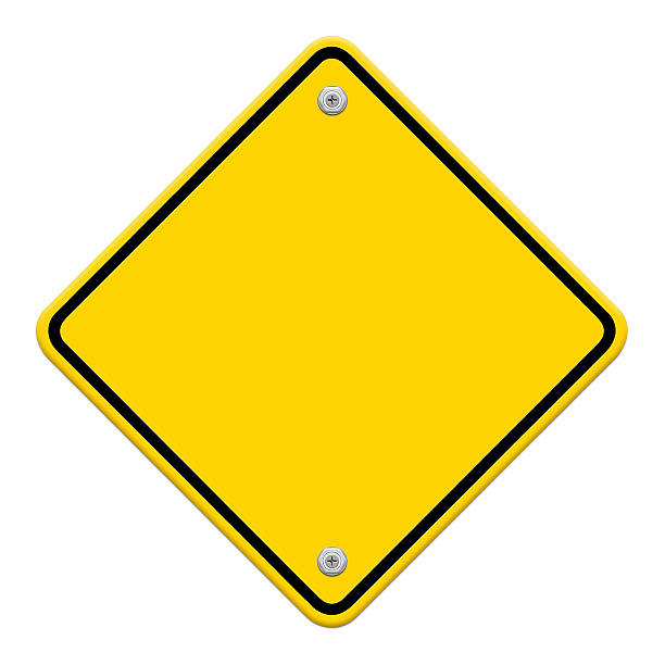 istock Blank yellow road sign on white background 484031151
