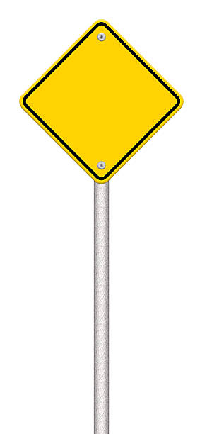 istock Blank yellow road sign on white background 484031153