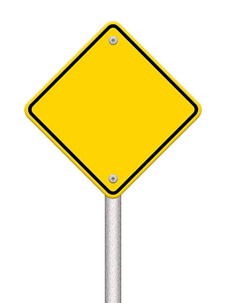 istock Blank yellow road sign on white background 484031159