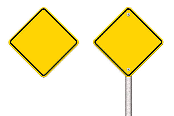 istock Blank yellow road sign on white background 484031165