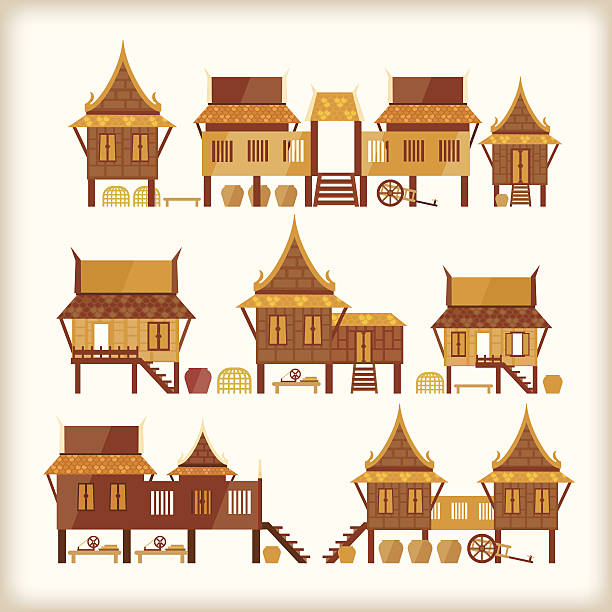 Villages in Thailand vector art illustration