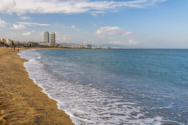 istock Barcelona city coastline, view from the beach in Barceloneta. Sp 484032103