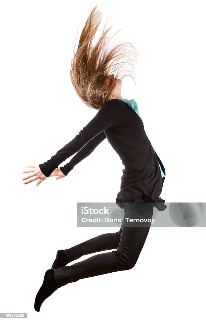 Business woman jumping Business woman jumping. Girl is wearing green shirt, black cardigan and skinny pants. Isolated on white background. Jumping Stock Photo