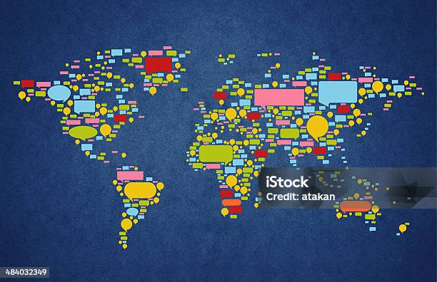 Mapa Do Mundo Com Balão De Fala - Fotografias de stock e mais imagens de Globo terrestre - Globo terrestre, Falar, Mapa do Mundo