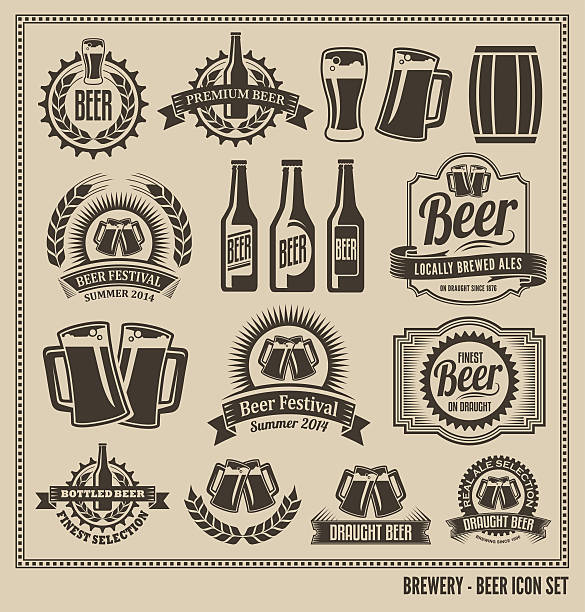 Beer Icon Vector Design Set Beer Icon Set - labels, posters, signs, banners, vector design symbols beer bottle illustrations stock illustrations