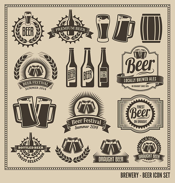 Beer Icon Vector Design Set Beer Icon Set - labels, posters, signs, banners, vector design symbols background of a cheers beer mugs stock illustrations