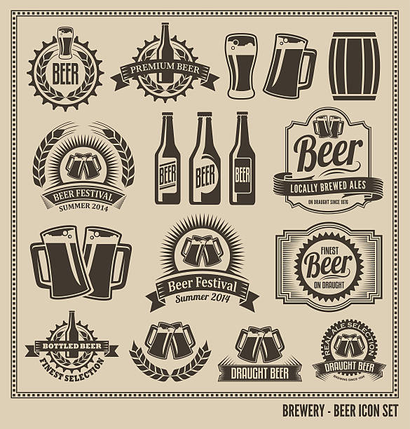 Beer Icon Vector Design Set Beer Icon Set - labels, posters, signs, banners, vector design symbols beer garden stock illustrations