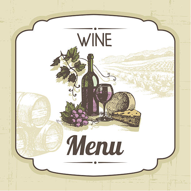 ilustrações de stock, clip art, desenhos animados e ícones de vinho vintage fundo do menu - silhouette wine retro revival wine bottle