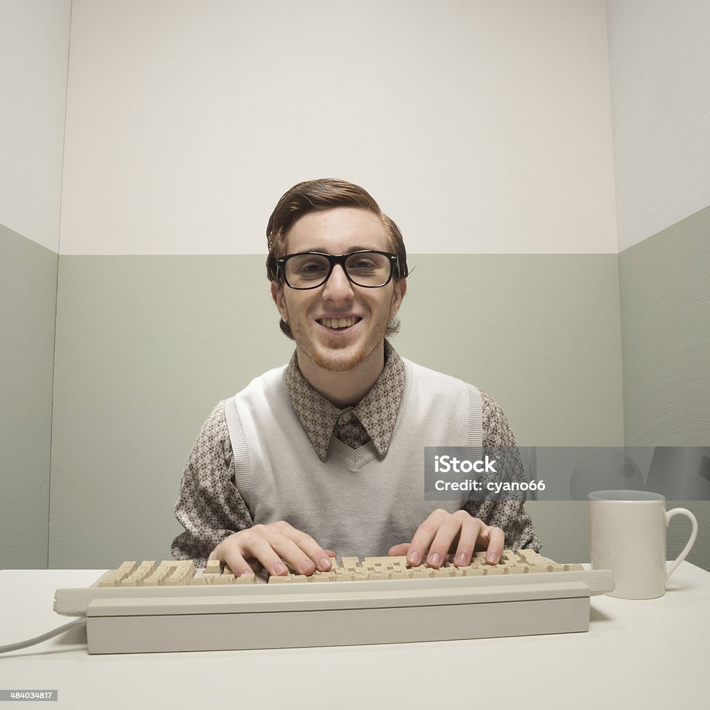 Computer Nerd Stock Vintage Nerd On Computer Stock Photo - Download Image Now - Nerd ...