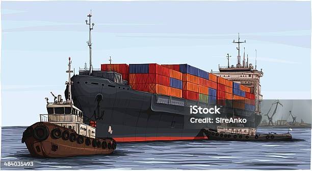 Промышленность — стоковая векторная графика и другие изображения на тему Грузовой контейнер - Грузовой контейнер, Контейнеровоз, Гавань