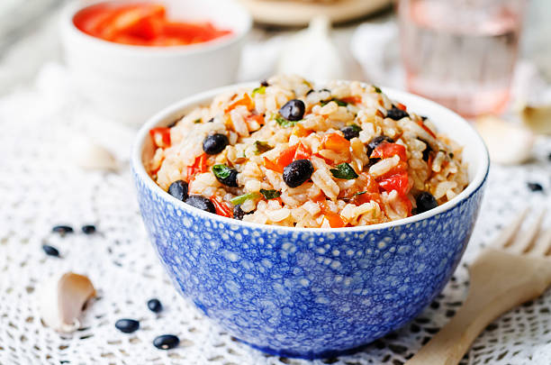 istock Mexican tomato black beans rice with cilantro 484035502