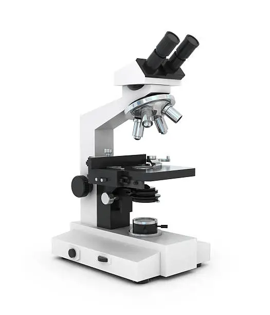 Photo of Microscope isolated against white background