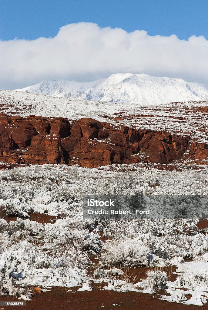 Vertical Snowfall Dixie Red Rocks near St George Utah Vertical View Snowfall on the Dixie Red Rocks near St George Utah Saint George - Saint Stock Photo