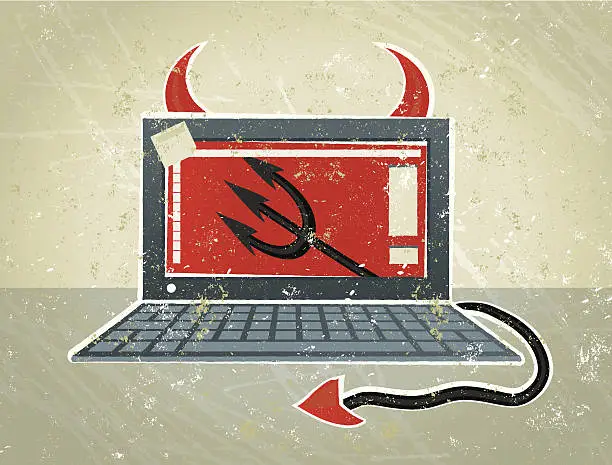 Vector illustration of Devil Laptop Computer with Horns and a Tail