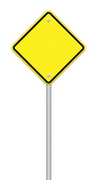 istock Blank yellow road sign on white background 484036545
