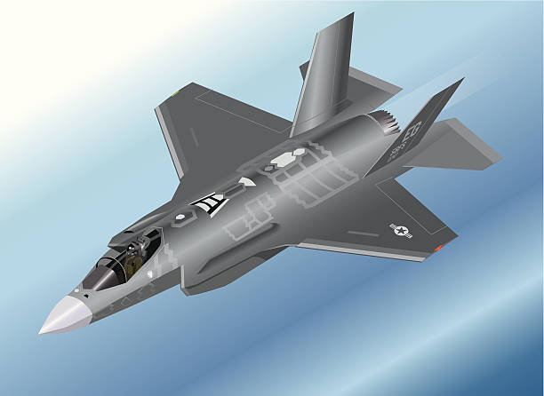 철두철미 제품의 등각투영 일러스트레이션 수탁인이 f-35 lightning ii 전투기 - fighter plane jet military airplane afterburner stock illustrations
