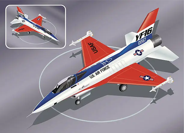 Vector illustration of Detailed Isometric Vector Illustration of an F-16 Falcon Fighter Jet