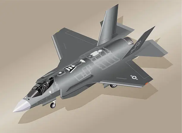 Vector illustration of Detailed Isometric Illustration of an F-35 Lightning II Fighter
