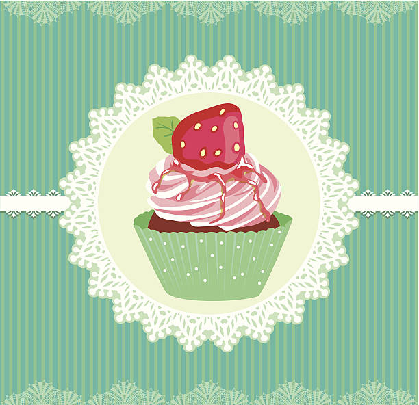 strawberry cupcake green frame strawberry cupcake green frame for invitation card clotted cream stock illustrations