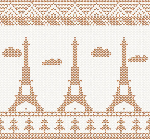 Eiffel tower. seamless knitted pattern Eiffel tower. Scandinavian style seamless knitted pattern eiffel tower winter stock illustrations