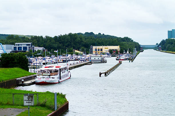 Bergkamen, Germany - July 27, 2015: Yachting harbor of Bergkamen at Datteln-Hamm-Canal at cloudy summertime day.