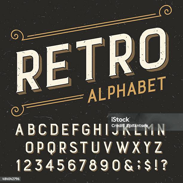 Retro Alphabet Vector Font Stock Illustration - Download Image Now - Typescript, Retro Style, Alphabet