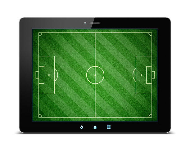 istock Soccer game in the digital tablet isolated on white background 484043016