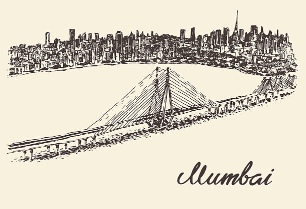 ilustrações, clipart, desenhos animados e ícones de mumbai horizonte o desenho de ilustração de vetor vintage - bombaim