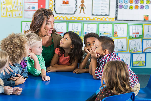 istock Teacher in class with multiracial group of preschoolers 484048596