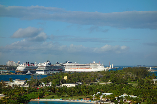 Nassau, USA - March 13, 2015: Nassau harbour is a popular destination for Luxury cruise ships