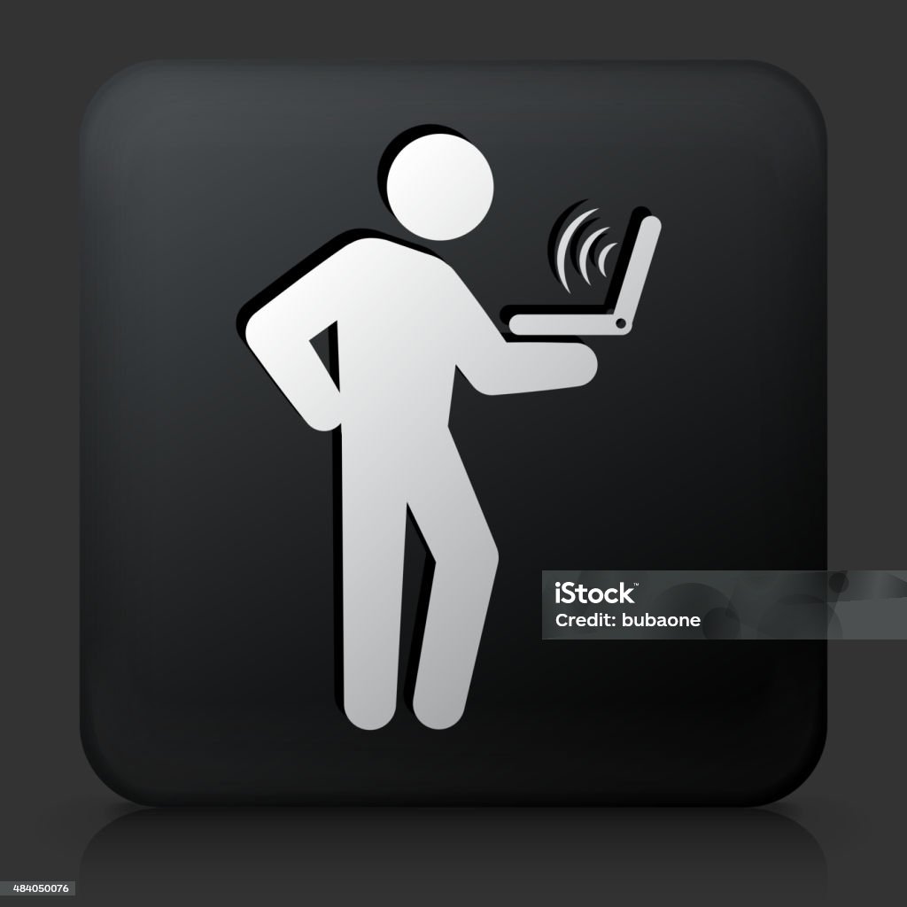 Button Computer. Man Black Square Button With Man Using Laptop Stock Illustration - Download ...