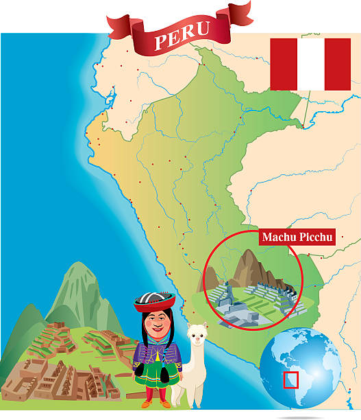 мультяшный карта перу - map cartography peru nazca stock illustrations