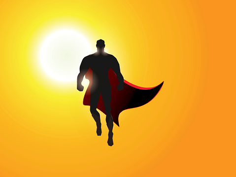 Superhero Hovering Above Clouds