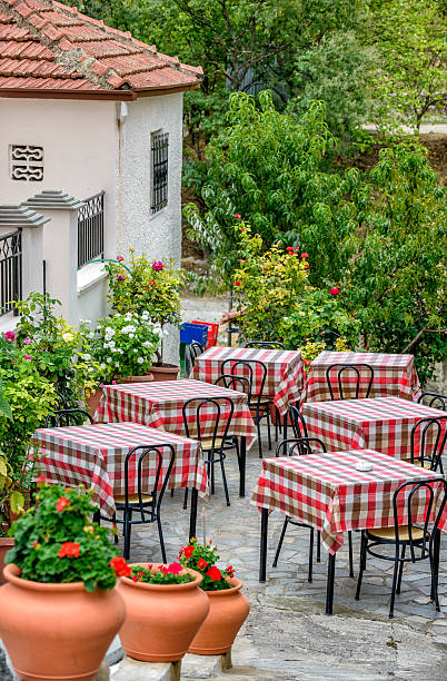 istock Restaurant tables on street terrace 484063803