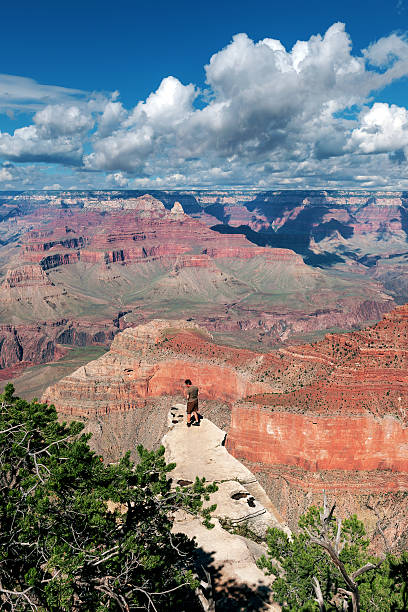 los turistas mirando a la profundidad del gran cañón, arizona - at the edge of fotografías e imágenes de stock