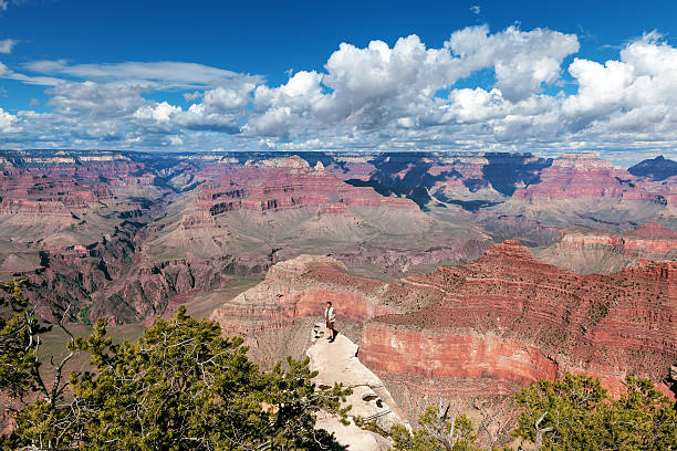 los turistas mirando a la profundidad del gran cañón, arizona - at the edge of fotografías e imágenes de stock