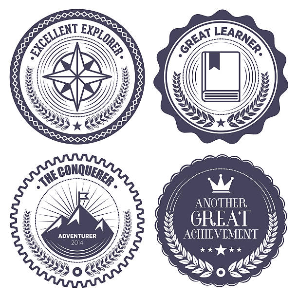 Achievement Badges Set of vintage achievement labels, badges and design elements. gamification badge stock illustrations