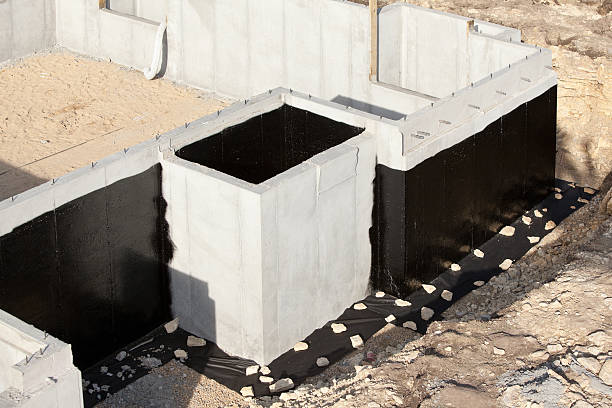 하우스 최하부 벽 기반 방수 실링재 - basement concrete construction construction site 뉴스 사진 이미지