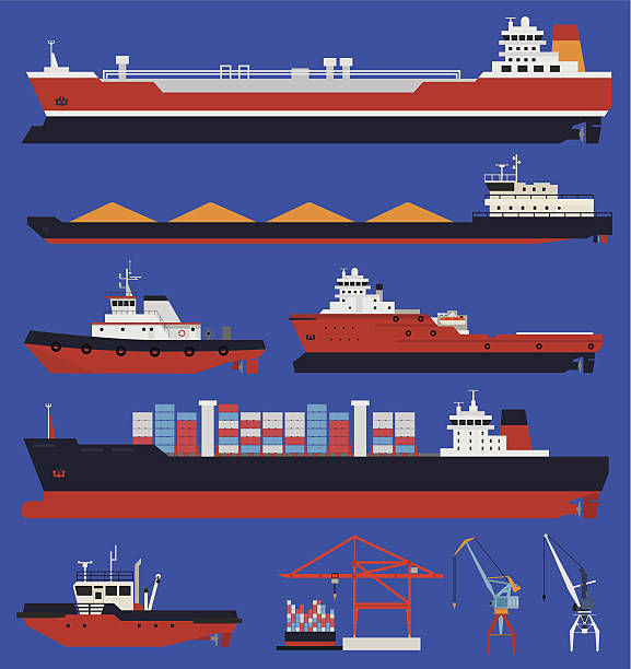 화물 배송 및 견인차 보트 - tugboat stock illustrations