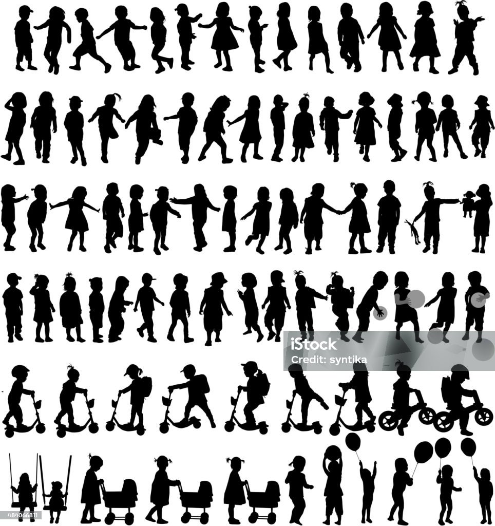 children silhouettes group of children silhouettes Child stock vector