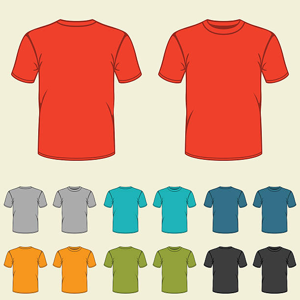 zestaw szablonów kolorowe t-shirty dla mężczyzn. - red t shirt stock illustrations