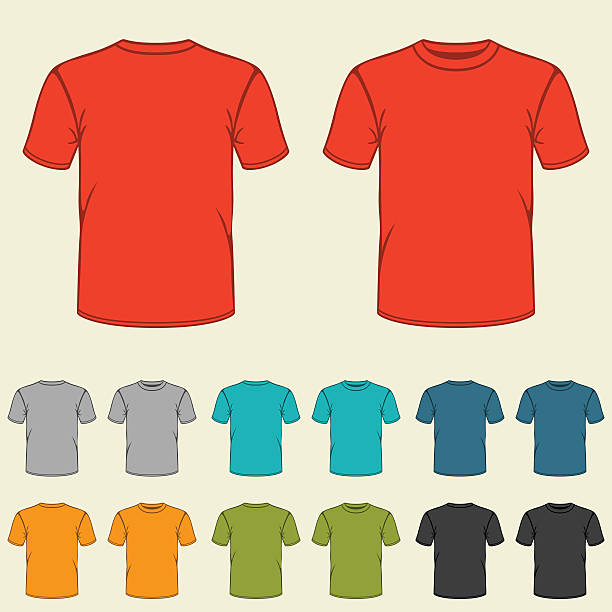 ilustrações de stock, clip art, desenhos animados e ícones de conjunto de t-shirts coloridas de modelos para homem. - red t shirt
