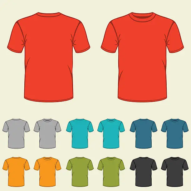 Vector illustration of Set of templates colored t-shirts for men.