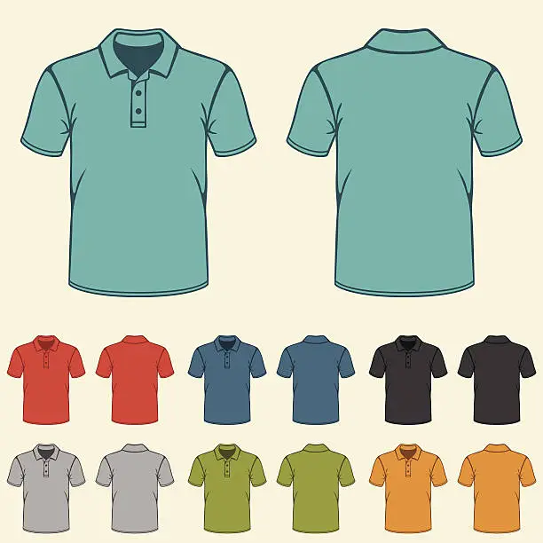 Vector illustration of Set of templates colored polo shirts for men.