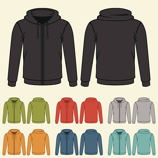 ilustrações, clipart, desenhos animados e ícones de conjunto de modelos de cores moletons comuns para os homens. - hooded shirt