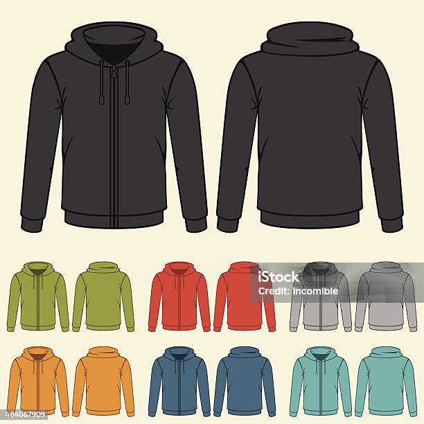 Set Of Templates Colored Sweatshirts For Men Stock Illustration - Download Image Now - Hooded Shirt, Zipper, Template