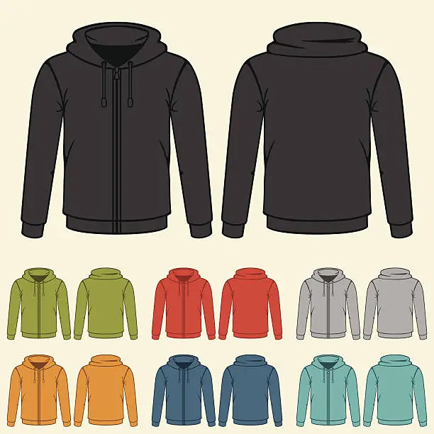 Vector illustration of Set of templates colored sweatshirts for men.