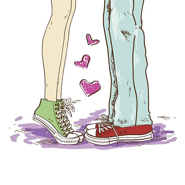 Legs of couple in love Hand drawn illustration with legs of couple in love flirting stock illustrations